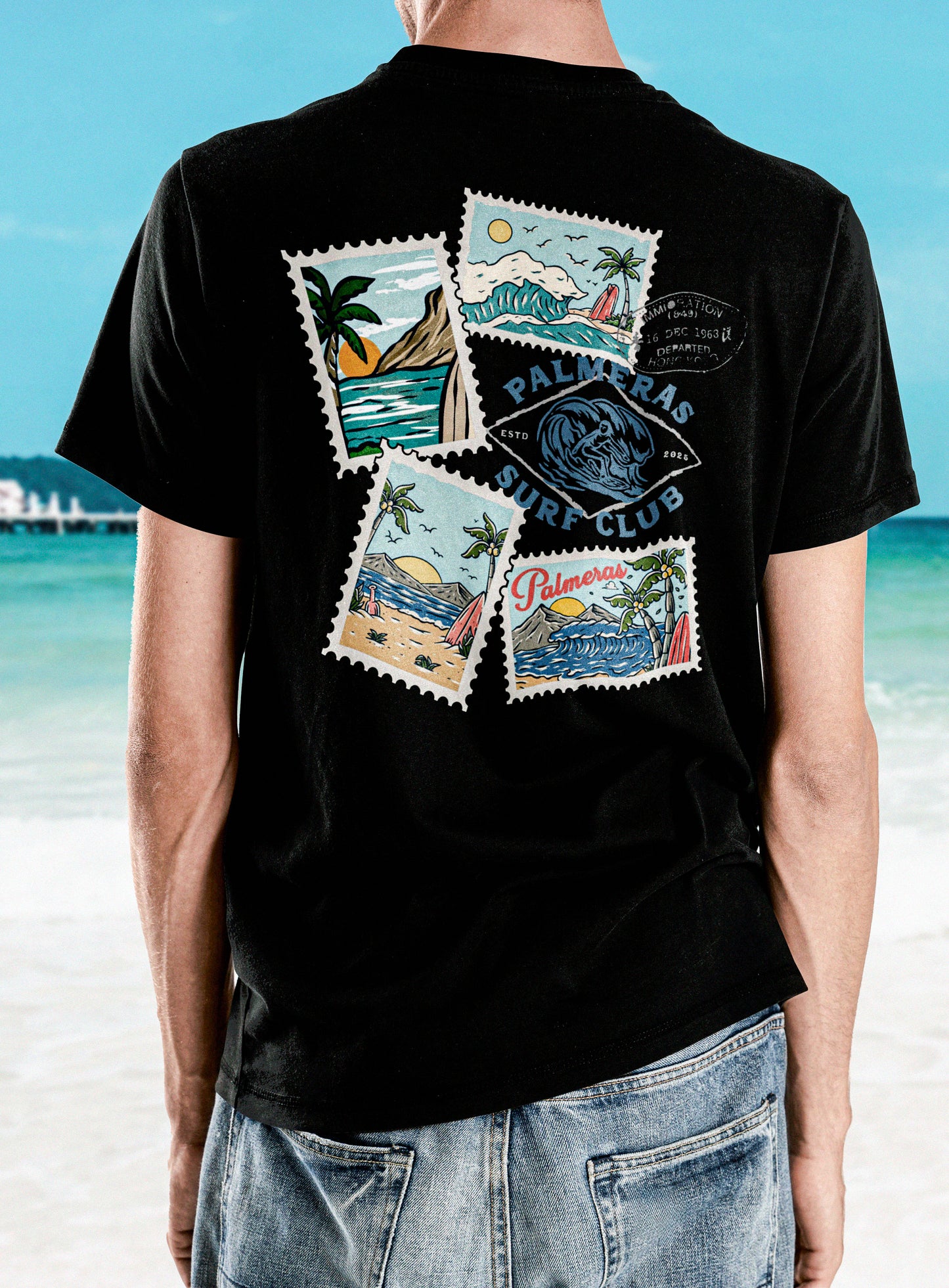 Retro Beach Stamps Tee – Palmeras Surf Club