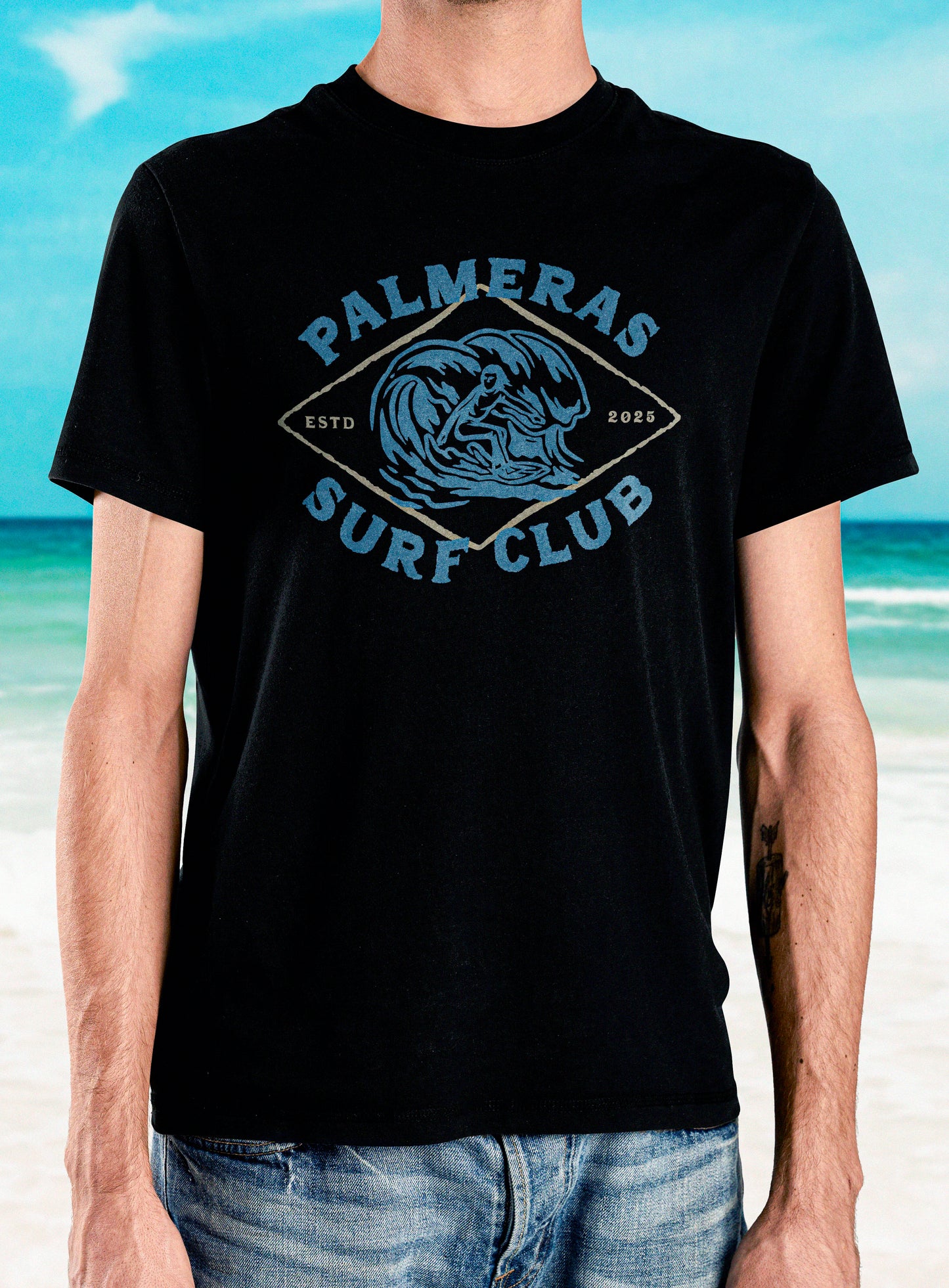 Retro Beach Stamps Tee – Palmeras Surf Club